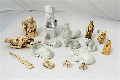 Lot 453 - A Group of Indian and Oriental Ivory Objects, 19th century and later, including Okimono and a...