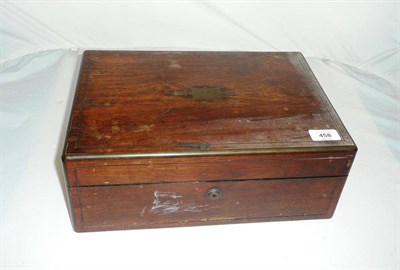 Lot 458 - A Victorian Rosewood and Brass Strengthened Jewellery Box, the lid with shepherd's purse...