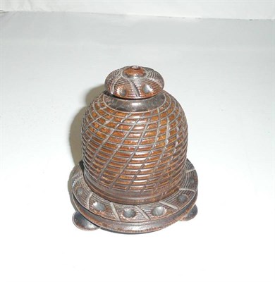 Lot 460 - A Victorian Turned and Carved Rosewood Bee Skep String Box, circa 1870, with button finial and...