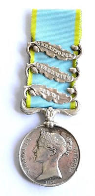 Lot 74 - A Crimea Medal, to T. Barlow, 47th. regt., with three clasps comprising Alma, Inkermann and...