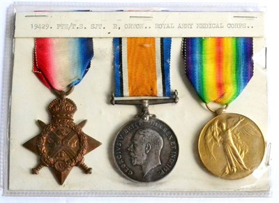 Lot 75 - A First World War Group of Three Medals, to 19429 Pte/T.S. Sjt. R. Orton, R.A.M.C., comprising...