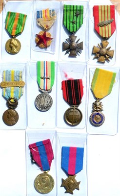 Lot 80 - A Collection of Ten French Medals, comprising Wound Medal, 3rd Republic Military Medal, Croix...