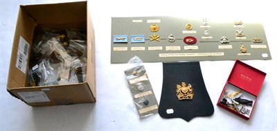 Lot 91 - A Collection of Military Badges, Shoulder Titles and Other Insignia, including a helmet plate and a