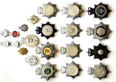 Lot 102 - A Collection of Twenty-One Police Helmet and Cap Badges, including two Belfast Harbour Police...