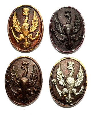 Lot 104 - Four Oval Brass Badges, each with raised decoration of crowned eagle holding orb and sceptre,...