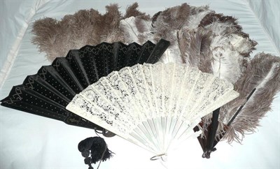 Lot 466 - Various 19th Century and later Fans including a white lace fan on mother of pearl sticks and...