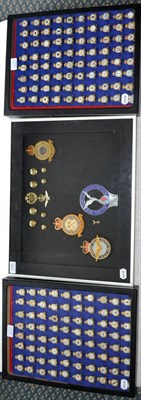 Lot 130 - A Framed Display, Containing a Small Collection of RAF Memorabilia, including cloth and metal...