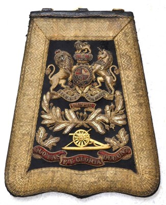 Lot 131 - A Victorian Black Morocco Leather Sabretache to The Royal Artillery, the fascia of black baise with