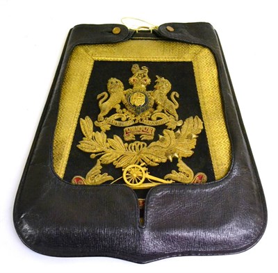 Lot 132 - An Early Victorian Black Morocco Leather Sabretache to The Royal Artillery, the fascia of black...