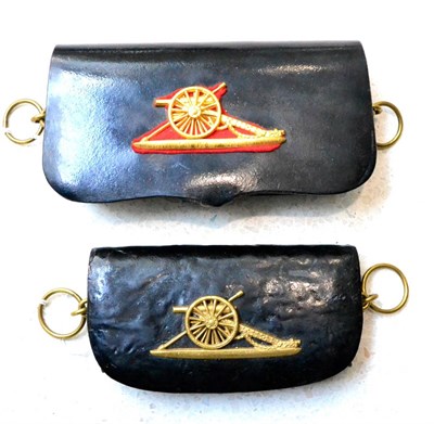 Lot 138 - A Black Leather Pouch to the Royal Artillery, the flap mounted with a red felt backed gilt...