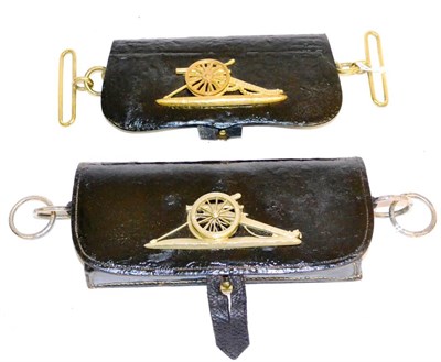 Lot 142 - A Black Leather Pouch, to the Royal Artillery, the flap mounted with a gilt brass badge,...