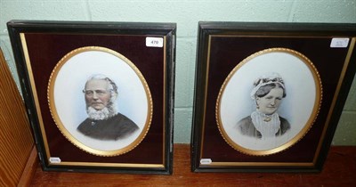 Lot 470 - Photographic Portraits of Mr & Mrs William Barratt, 19th century, on opaque white glass, oval,...