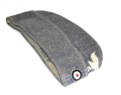 Lot 219 - A German Third Reich Luftwaffe EM/NCO's Overseas Cap, in blue/grey wool and rayon blend, with...