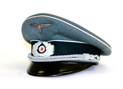 Lot 220 - A German Third Reich Infantry Officer's Visor Cap, in blue/grey wool and rayon blend, dark...