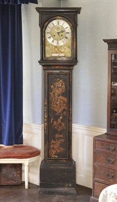 Lot 477 - A Japanned Eight Day Longcase Clock, the case with oriental decoration throughout, side viewing...