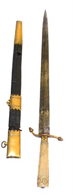 Lot 242 - A George III Naval Dirk, the 33cm twin edge blade decorated with etching, the gilt brass hilt...