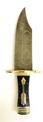 Lot 260 - A Massive Indian Bowie Knife, with damascus decorated blade, length 30.5cm, the plated grip...