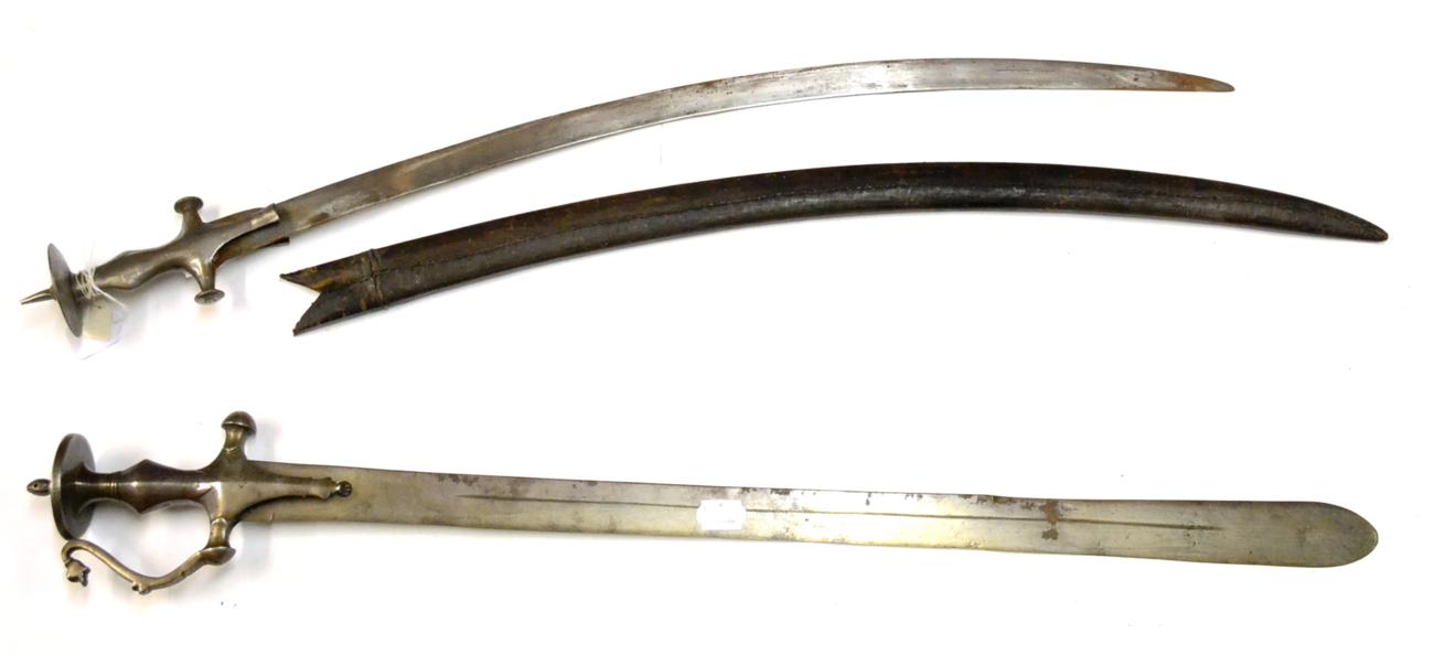 Lot 282 - A 19th Century Indian Talwar, the 74cm single edge broad Khanda type blade with a central...