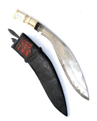 Lot 290 - An Indian Kukri, with bone grip and leather-covered wood scabbard