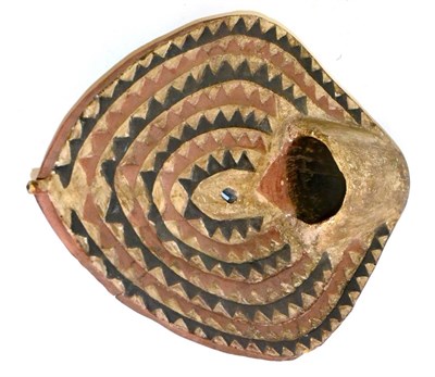 Lot 296 - A Kikuyu, Kenya, Carved and Painted Wood Initiation Shield, of navette form, the obverse...