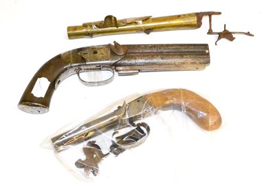 Lot 302 - A Collection of Part Guns, comprising double barrel over and under belt pistol; double barrel...