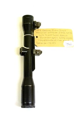 Lot 305 - A Hensoldt Wetzlar Diatal Rifle Scope, No.172157, with three post sniper reticle, claw mounts