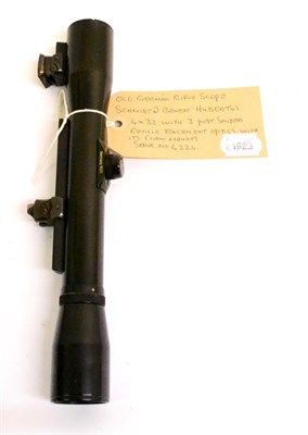 Lot 306 - A Schmidt & Bender, Hubertus 4x32 Rifle Scope, No.6225, with three post sniper reticle, claw mounts