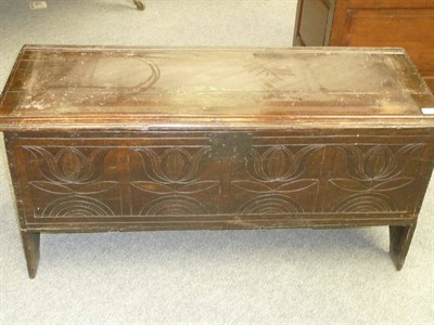 Lot 487 - An Oak Boarded Chest, 17th century and later, the hinged lid opening to reveal a later divided...