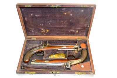 Lot 358 - A Pair of Percussion Pistols by Manton, circa 1840, each with an octagonal barrel, length...