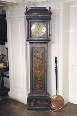 Lot 490 - A Japanned Thirty Hour Longcase Clock, signed William Stumbels, Totnes, circa 1750, the case with a