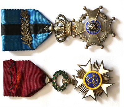 Lot 10 - Belgium, Order of the Crown Knight, with cross swords to ribbon together with Belgium, Order of...