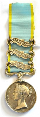 Lot 11 - A Crimea Medal, to T. Barlow, 47th. regt., with three clasps comprising Alma, Inkermann and...