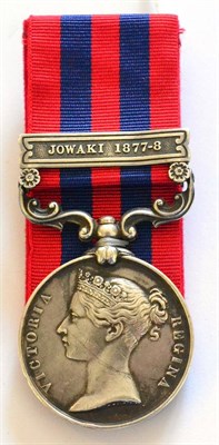 Lot 57 - An India General Service Medal, 1854, awarded to 1807 PTE.THOS:HUTCHENEE 4 BN:RIFLE BDE:, with...