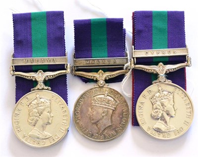 Lot 68 - Three General Service Medals, 1918-62:- one George VI with MALAYA clasp, awarded to 22188587...