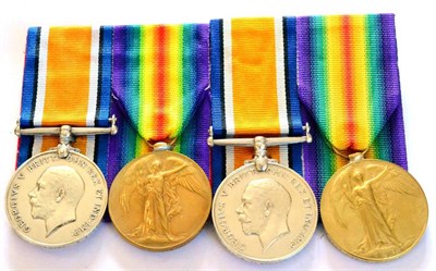 Lot 71 - Two First World War Pairs, each comprising British War Medal and Victory Medal, one awarded to...