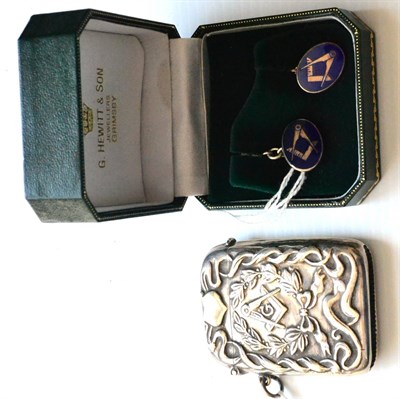 Lot 92 - A Large Sterling Silver Masonic Vesta Case, repousse to each side with a square and compass...