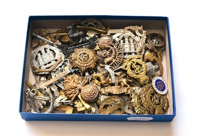 Lot 102 - A Collection of Forty Various Regimental Cap Badges, in brass, bimetal, and white metal,...