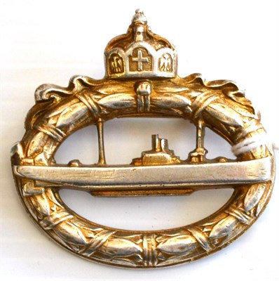 Lot 104 - A First World War German Imperial Submarine Badge, retaining traces of original gilding, with...