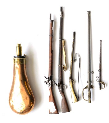 Lot 113 - Militaria: Two Miniature Models of Flintlock Rifles; a brass miniature bolt action rifle; and...