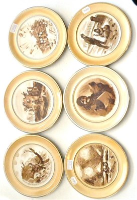 Lot 120 - A Set of Six Bruce Bairnsfather Pottery Wall Plaques by Grimwades, each with cream and gilt...