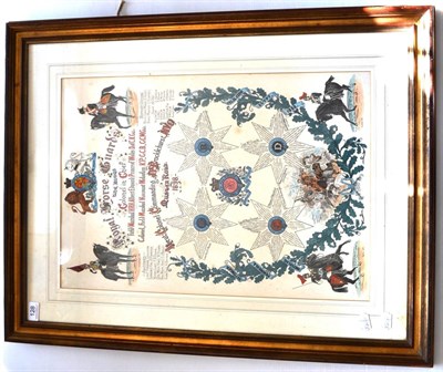 Lot 128 - A Muster Roll of the Royal House Guards, The Blues 1898, in the form of the Royal Coat of Arms over