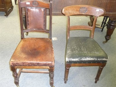 Lot 507 - Railway Interest: A Late Victorian Oak Dining Chair, upholstered in brown hide, the shaped top rail