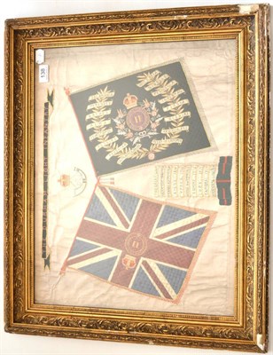 Lot 138 - A 1920's Embroidered Panel Showing the Colours of the Durham Light Infantry, the cream satin...