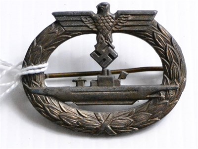 Lot 187 - A German Third Reich U-Boat War Badge, with horizontal needle shape pin and maker's logo for...