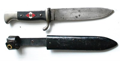 Lot 197 - A German Third Reich Hitler Youth Knife, the plain single edge steel blade etched with RZM logo...