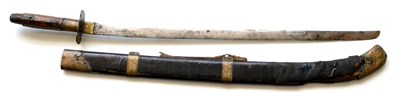 Lot 204 - A 19th Century Chinese Sword, with 69cm single edge steel blade, wood grip and brass mounted...