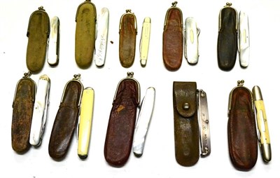 Lot 255 - A Collection of Ten Gentleman's Folding Pocket Knives, comprising six with mother of pearl grip...