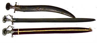 Lot 296 - An Indian Short Tulwar, the single edged, wavy blade, length 56.5 cm, with steel...