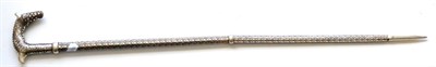 Lot 333 - A Modern Indian Silver Inlaid Steel Walking Stick, in three sections screwing together, the...