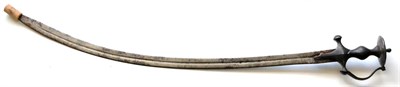 Lot 334 - A 19th Century Indian Talwar, with 74cm single edge curved and fullered steel blade, silver foliate